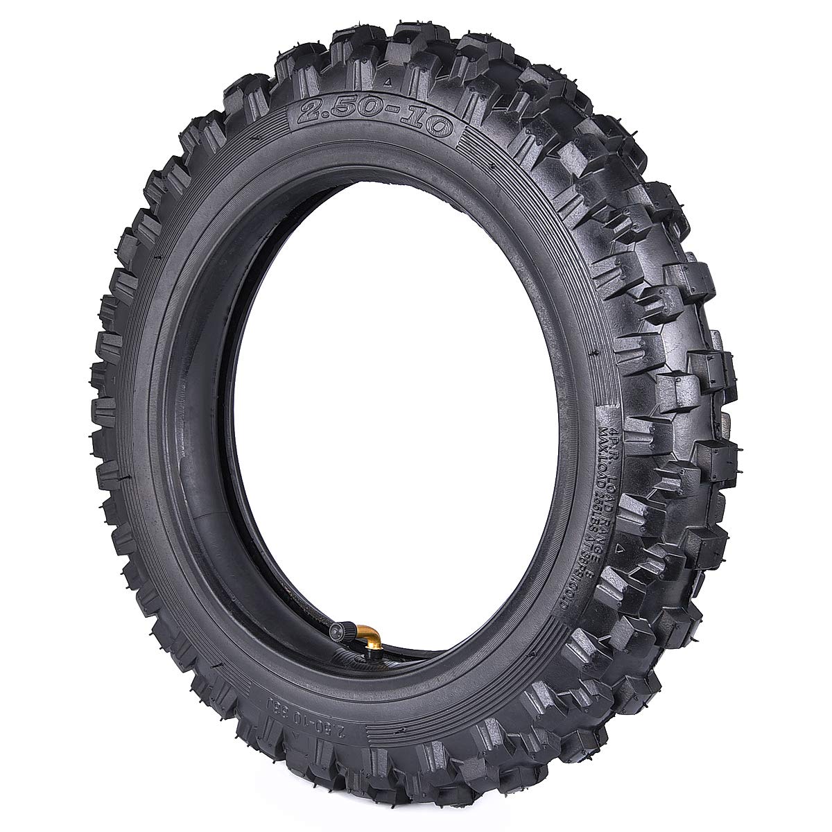 PRO CAKEN Knobby Tire 2.50-10 (Rim 10") Front/Rear Tube Type Off Road Motocross Pattern + Matching Inner Tube (TR87)