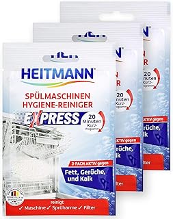 HEITMANN Express Spülmaschinen Reiniger 30g: Reiniger für Geschirr, 3fach aktiv gegen Fett, Kalk, Gerüche, wirkt schon im Kurzprogramm, spart Zeit, Energie und Kosten, 3x30g