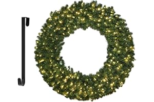 HOYECHI 48 Inch 4 FT Large Christmas Wreath - Pre-lit Plug-in Outdoor Christmas Wreaths with 210 LED Lights, Hanger, Xmas Decorations for Door Outdoor Indoor Wall Home