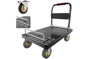 Folding Hand Truck Dolly Cart with Wheels - Platform Truck 825lbs Capacity, Locking Swivel Casters & Foldable Fence for Movin