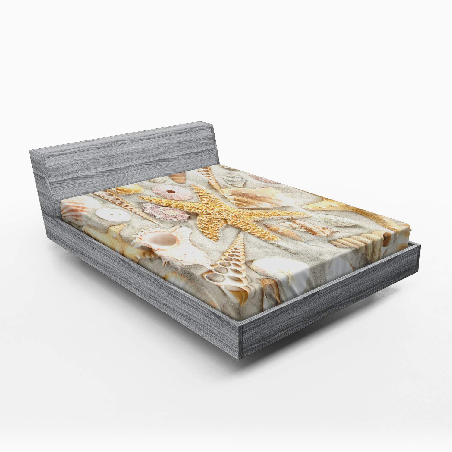 Ambesonne Shell Fitted Sheet, Assorted Seashells in