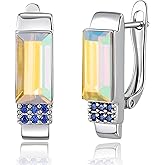 Austrian Crystal Leverback Earrings for Women Rectangle Drop Earrings 14K Gold Plated Hypoallergenic Everyday Earrings for Her