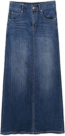 high waist long denim skirt