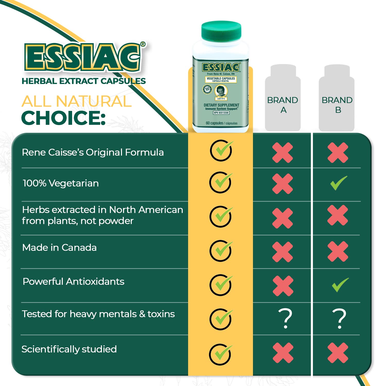 ESSIAC Tea All-Natural Herbal Extract Capsules – 60 Capsules | Powerful Antioxidant Blend to Help Promote Overall Health & Well-Being | Original Formula Since 1922