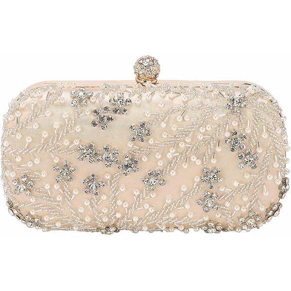 Dreubea Pochette Da Sera Con Paillettes E Perle | Borsetta Rigida Con Manico Perlato | 22,6 X 6,6 X 17,5 Cm | Accessorio Elegante