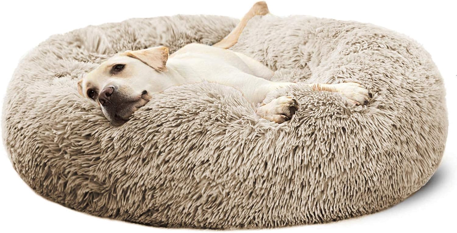ANWA Dog Beds Calming Donut Cuddler, Large Dogs, Indoor Calming Beds, 36'', Taupe, Extra Large