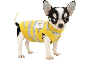 LOPHIPETS 100% Cotton Striped Dog Shirts for Small Dogs Chihuahua Puppy Clothes Tank Vest-Yellow and Gray Strips/XXS