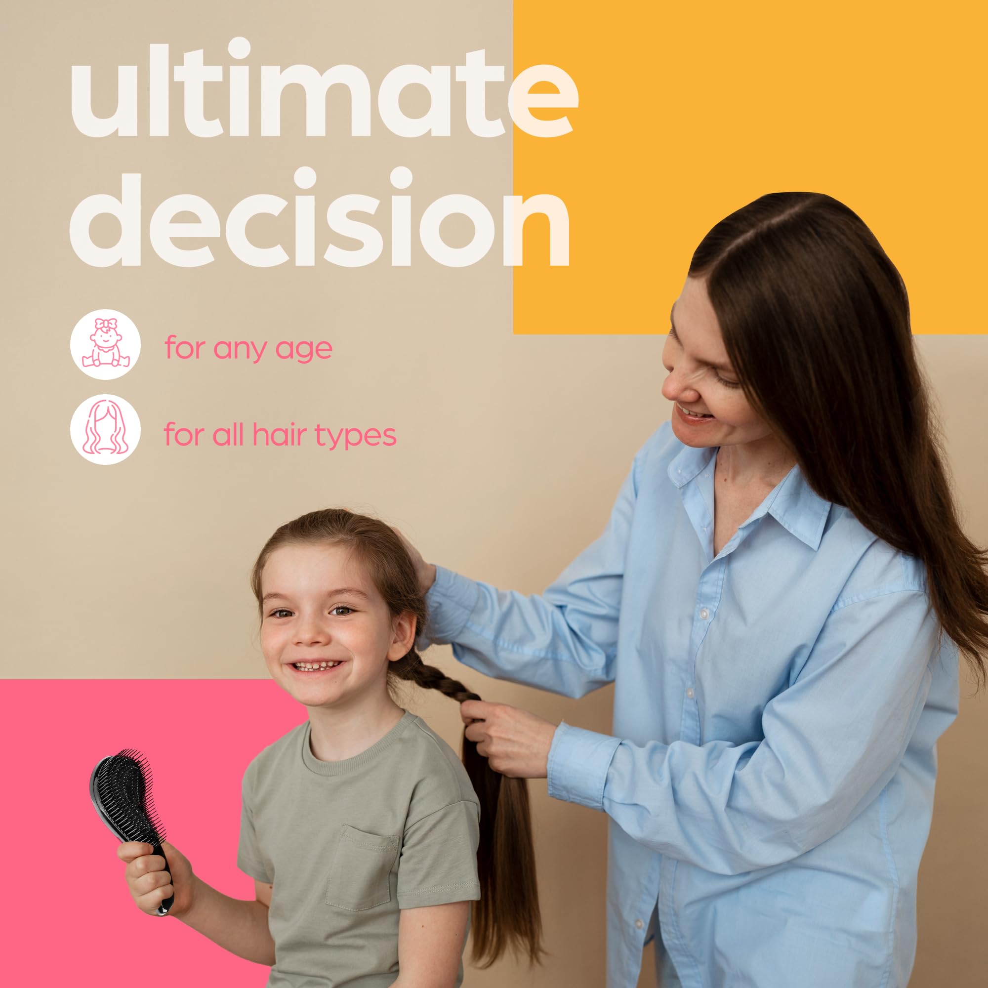 Artnaturals Detangling Hair Brush Set - (2 Piece Gift Set - Pink & Black) - Detangler Comb for Women, Men and Kids - Wet & Dry – Removes Knots and Tangles, Best for Thick and Curly Hair – Pain Free