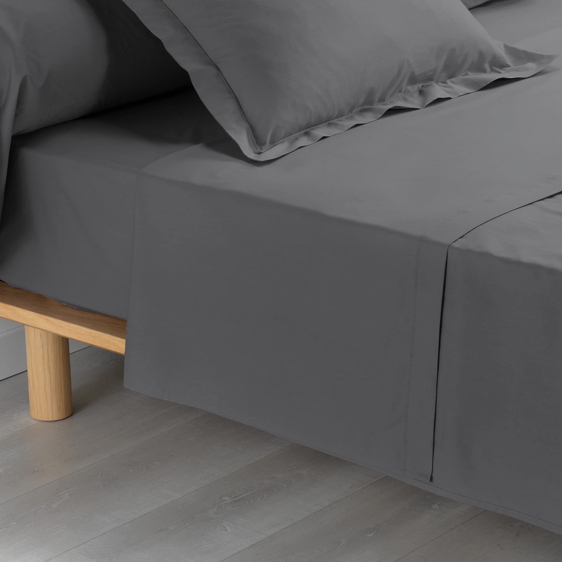 douceur d'intérieur, Flat Sheet (240 x 300 cm) Percaline Anthracite, Cotton Percale