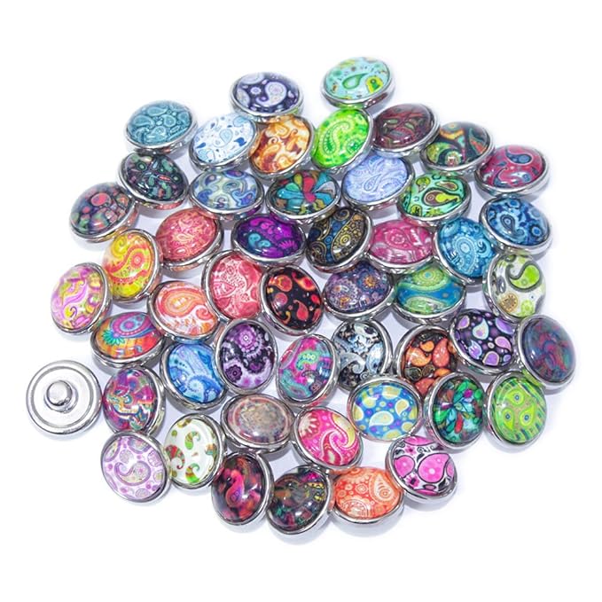 Soleebee Glas Aluminium 12mm Click Button Schmuck Charms Set 30 Stück - Cashew-Blume