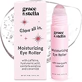 grace & stella Under Eye Brightener with Rose Quartz Rollerball - Centella Asiatica & Caffeine Under Eye Serum for Dark Circl