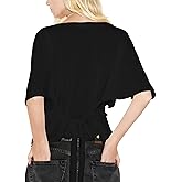 Women's Summer High Stretchy Crop Top Crewneck Dolman Short Sleeve Tee Tie Back Soft Ruched Cinched Waist Workout Shirts