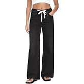 MARIASHA Wide Leg Jeans for Women Trendy Baggy Jeans Women Drawstring Pants | High Waist, Stretchy Denim Pants, 5-Pocket Drawstring Jeans Women, Loose Fit for Casual Daily Wear