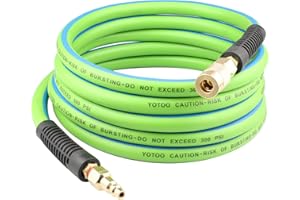 YOTOO Hybrid Lead-in Air Hose 3/8-Inch by 10-Feet 300 PSI Heavy Duty, Lightweight, Kink Resistant, All-Weather Flexibility with 1/4-Inch Brass Male Fittings, Bend Restrictors