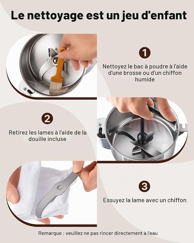Moulin à Épices Électrique 300 g, Broyeur à Grains Commercial 1500 W Haute Vitesse, Moulin à Farine en Acier Inoxydable, Type Droit, pour Moudre Rapidement Céréales Épices Herbes Poivres