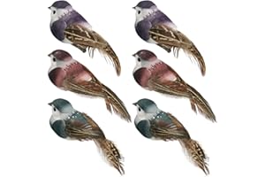 LWINGFLYER 6pcs 3.9-Inch Fake Birds Sparrow Foam Feather Artificial Birds Realistic Clip on Ornaments for Christmas Tree Decoration Wreaths Craft Seasonal Displays