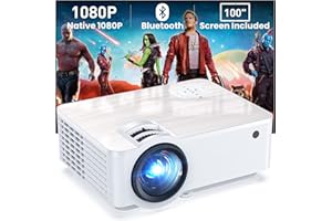 GROVIEW Projector, 1080P Bluetooth Mini Projector with 100” Projector Screen, 9500 LUX Portable Outdoor Movie Projector for Phone, Compatible with VGA/HDMI/USB/SD/Laptop/Fire Stick/PS5