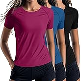 Huukeay 3 Pack Women's Swim Shirt Short Sleeve Rash Guard Quick Dry Crewneck Swimsuit Summer UV Sun Protection Tops UPF 50+