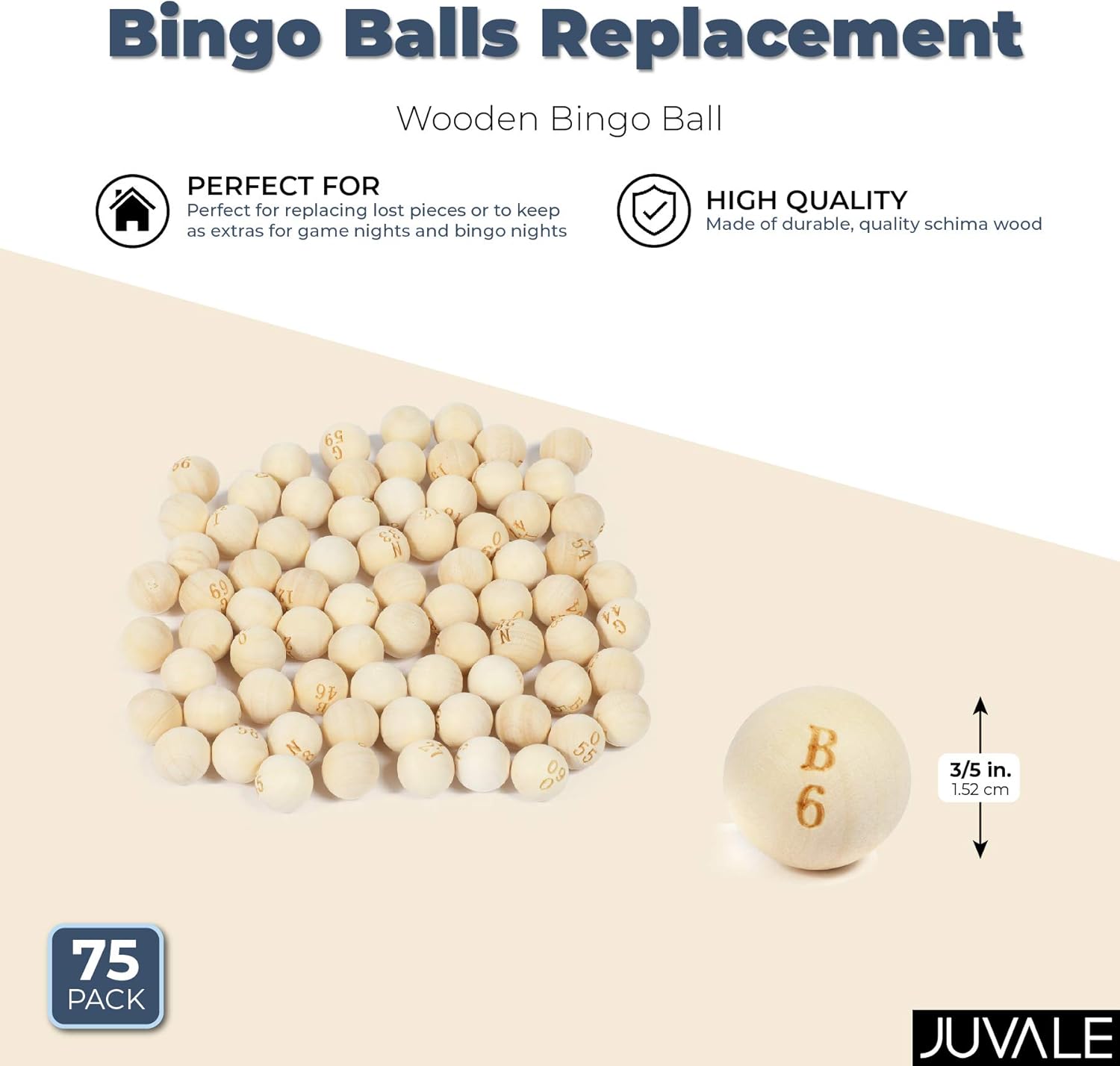 Wood, 3/5 Inch, 75 Pieces Juvale Bingo Balls Replacement Bingo Balls