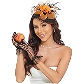 Fascinators Hat Clip Hat Wedding Cocktail Tea Party Headwear and Short Lace Bowknot Gloves for Women