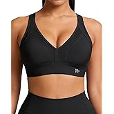 Yvette Sports Bras for Women High Impact Support, Sleek V-Neck with Adjustable Criss Cross Straps for Running & Workout