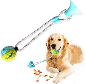 Smart Dog Suction Cup Tug of War Dog Toy, Self-Playing Tug of War Dog Toy with Chew Rubber Ball, Dog Rope Toys for Chewers, Teeth Cleaning Interactive Pet Tug Toy for Boredom