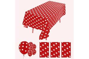 ZJDHPTY 3Pack Plastic Table Cloth Disposable for Rectangle Tables, Red Polka Dot Table Cloths for Birthday Christmas and Mickey Mouse Theme Party Decorations Size 54x108 Inch (Red+White dots)