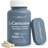 LongLifeNutri L-Carnosine 1000mg - Beta-Alanyl-L-Histidine Supplement for Cellular Energy & Brain Clarity, 120 Vegetarian Capsules, 2-Month Supply, GMP Certified, Made in USA