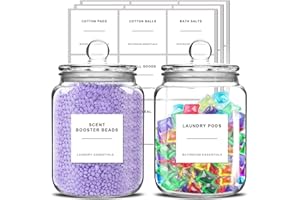 Sunal Glass Jars for Laundry Room Organization, Laundry Pods Container, Half Gallon with 24 Labels and Airtight Lid, Large La
