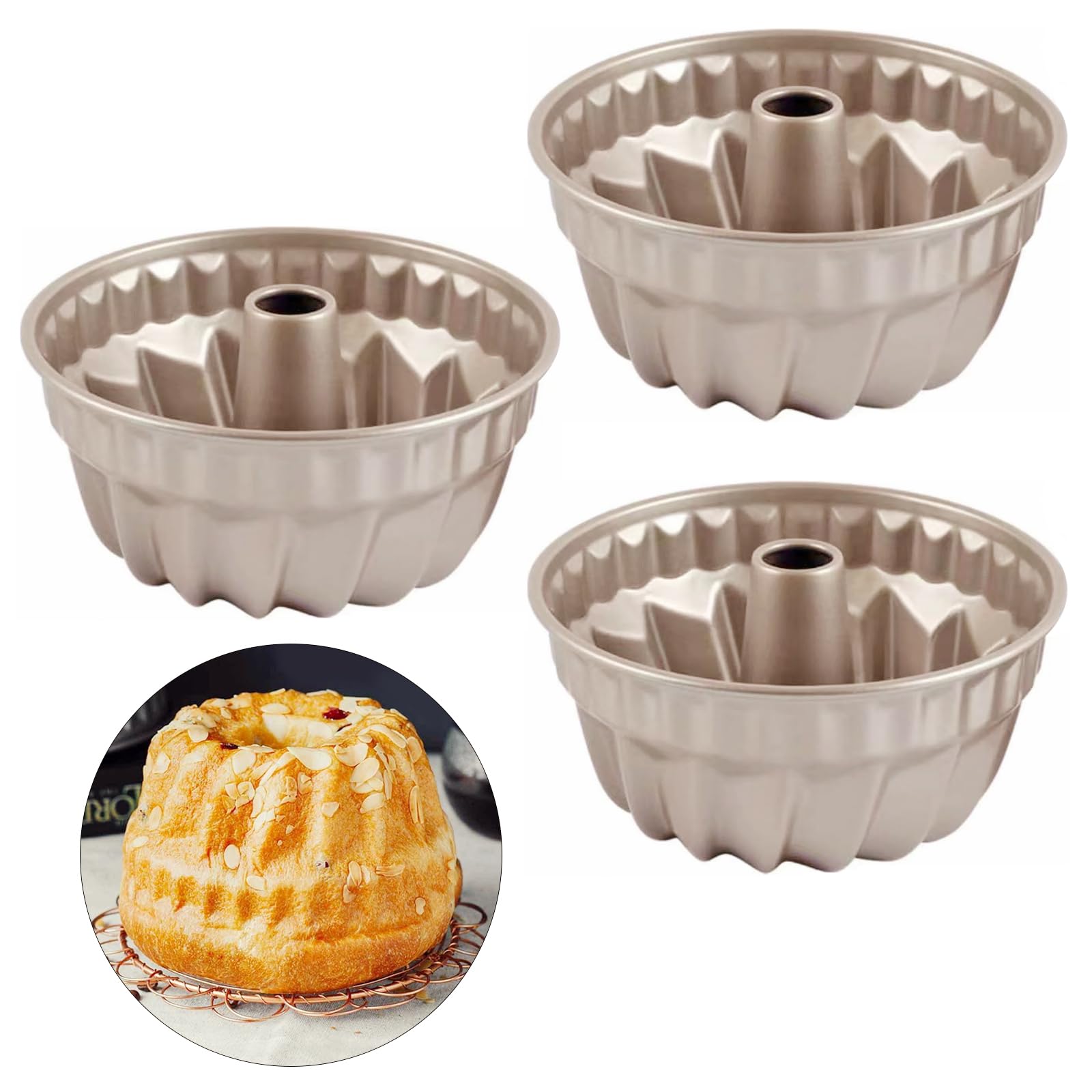 Qixuer 3 Pcs Carbon Steel Fluted Cake Pans,Spiral Cake Mould Carbon Steel Baking Round Cake Pan Nonstick Moulds Loaf Tins Cake Mould for Donut Muffin Cake Pudding Baking