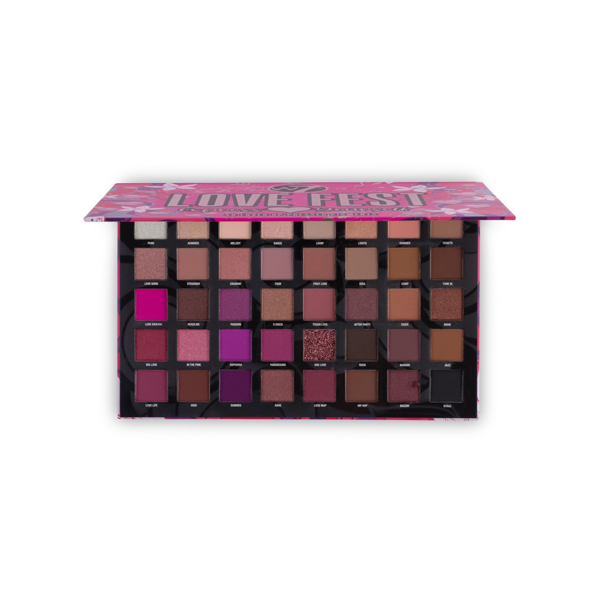 W7 Love Fest Pressed Pigment Palette - 40 Playful Party Colours With Matte, Shimmer, Glitters - Flawless Long-Lasting Bold Makeup