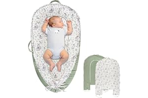 Jundetye Baby Lounger Cover for Boys Girls, Reversible Baby Nest Cover, Adjustable Baby Lounger Replaceable Cover for Infant Newborn, Portable and Machine Washable, Cotton Green Rabbit Cover Only