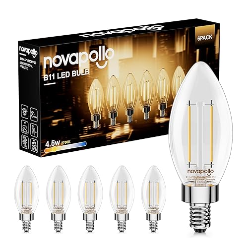 novapollo E12 LED Light Bulbs,40 Watt Equivalent Vintage Candle Light Bulbs,B11 Dimmable Soft White 2700K Edison Bulbs for Bedroom,350LM 4.5W Efficient,6-Pack