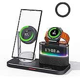 BRIMFORD Magnetic Charger for Samsung, 5 in 1 Wireless Charging Station with Alarm Clock for Samsung Galaxy S25 Ultra/S24/S23/S22, Galaxy Watch 8/7/6/4/5, Galaxy Buds/Pro, Black