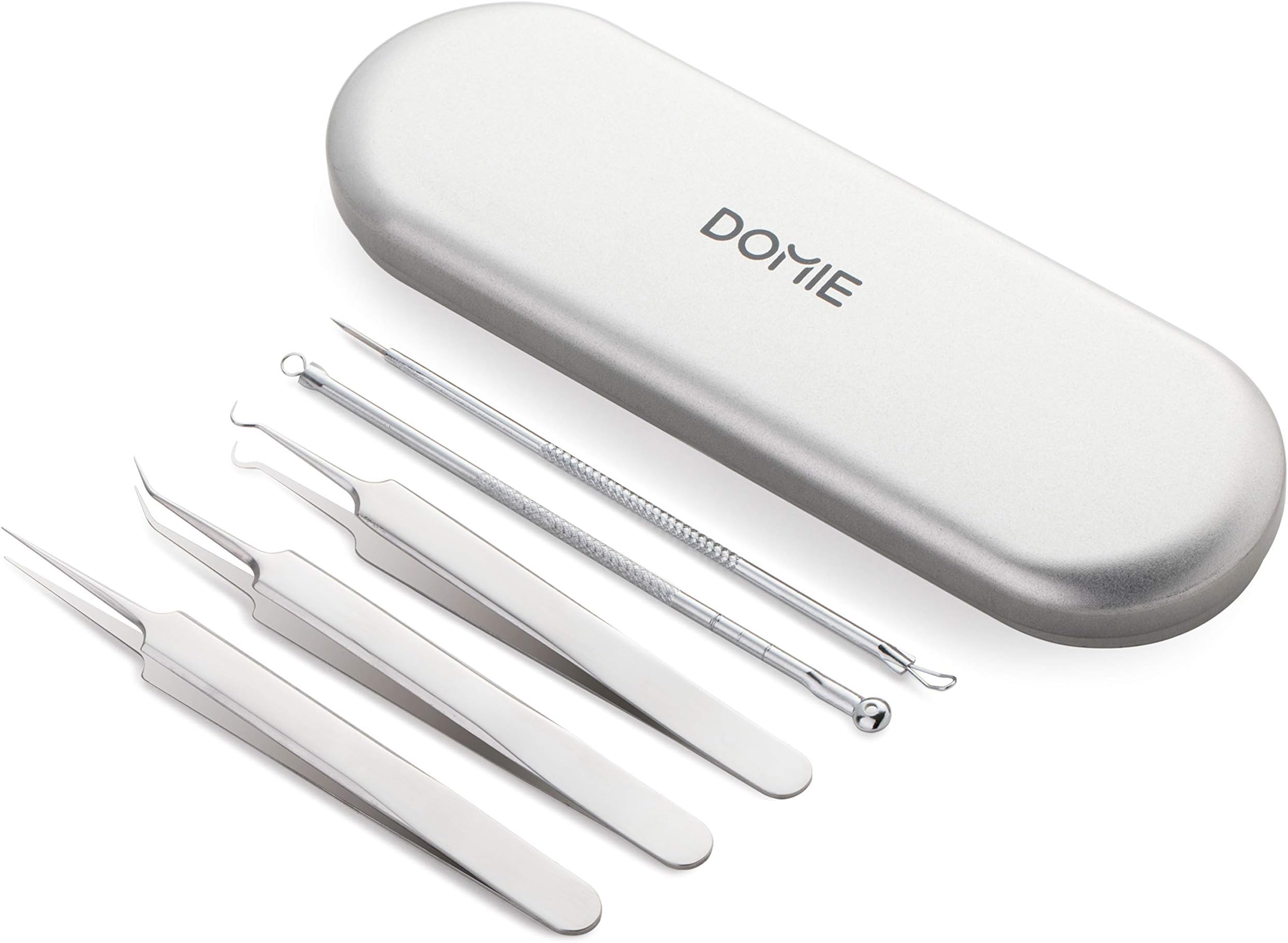 Blackhead Remover, Pimple Comedone Extractor Tool with Curved Blackhead Tweezers, Professional Stainless Pimple, Acne, Blemish Removal Tools Set Domie