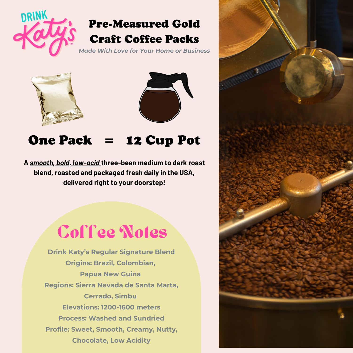 Katy's Craft Coffee Packs | Bulk 12-Cup Packets for Home, Cafés & Offices | Pre-Measured 2.25oz Size | Smooth Medium-Dark Roast | 30-Count Case (360 Cups) | Pairs with Large Coffee Filters | Woman-Owned Brand
