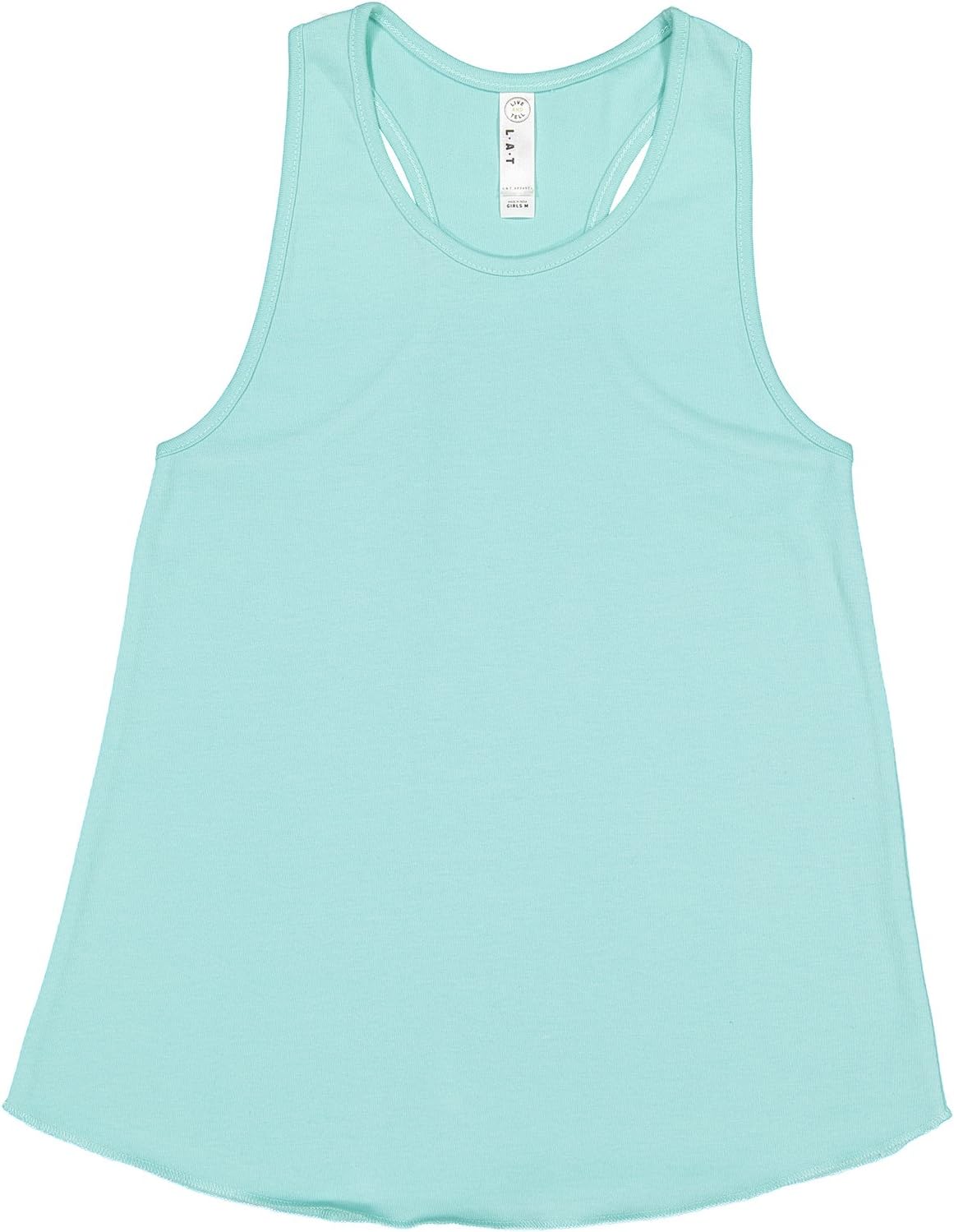 LAT Girls' 100% Cotton Jersey Scoop Neck Relaxed Racerback Tank Top (Chill, Large)