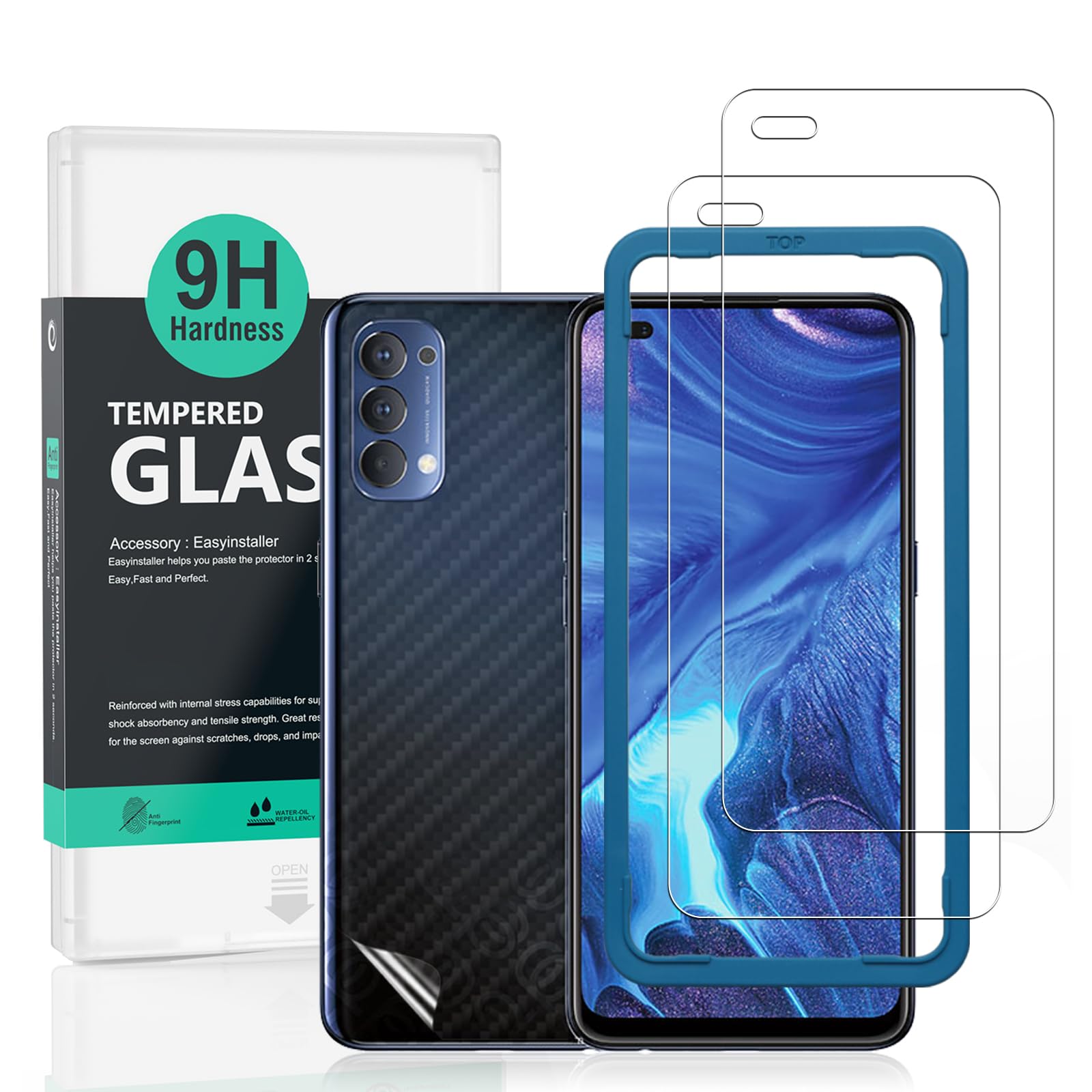 Screen Protector For Oppo Reno 4[2 Pack],9H Hardness Tempered Glass,Easy to Install