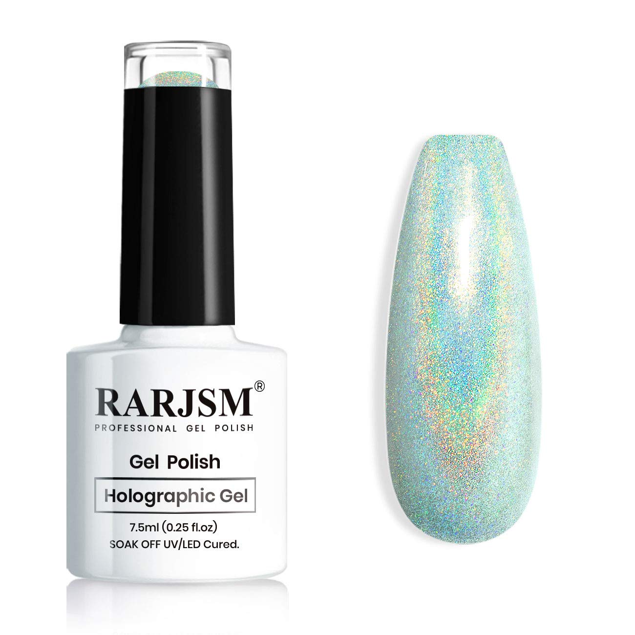 Holographic Gel Nail Polish Mint Green Glitter,RARJSM Hologram Gel Polish Color Change Iridescent Gorgeous Glossy Glitter Diamond Laser Chrome 7.5ml Curing Required Nail Varnish