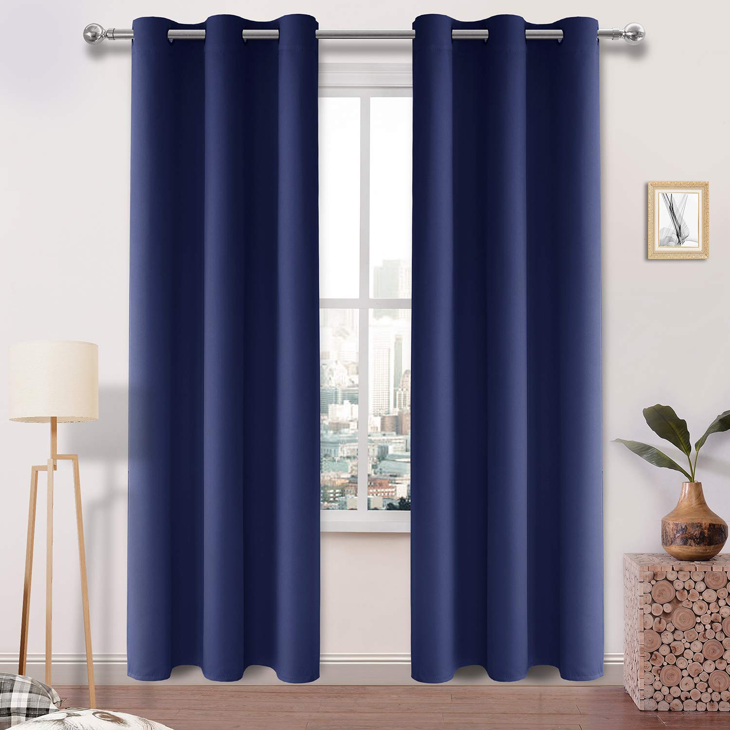 DWCN Navy Blackout Eyelet Curtains for Living Room Thermal Insulated Bedroom Curtains 46 x 90 Inch 2 Panels