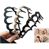 Acekiily 3Pcs Retro High Skull Headband With Teeth,Zig Zag Headbands Pearl Headbands For Women (3PCS-A)