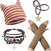 JaGely 4 Pcs Therian Grunge Emo Accessories for Women Cat Beanie Fairy Ripped Gloves Y2k Necklace Fairycore Bracelets Jewelry