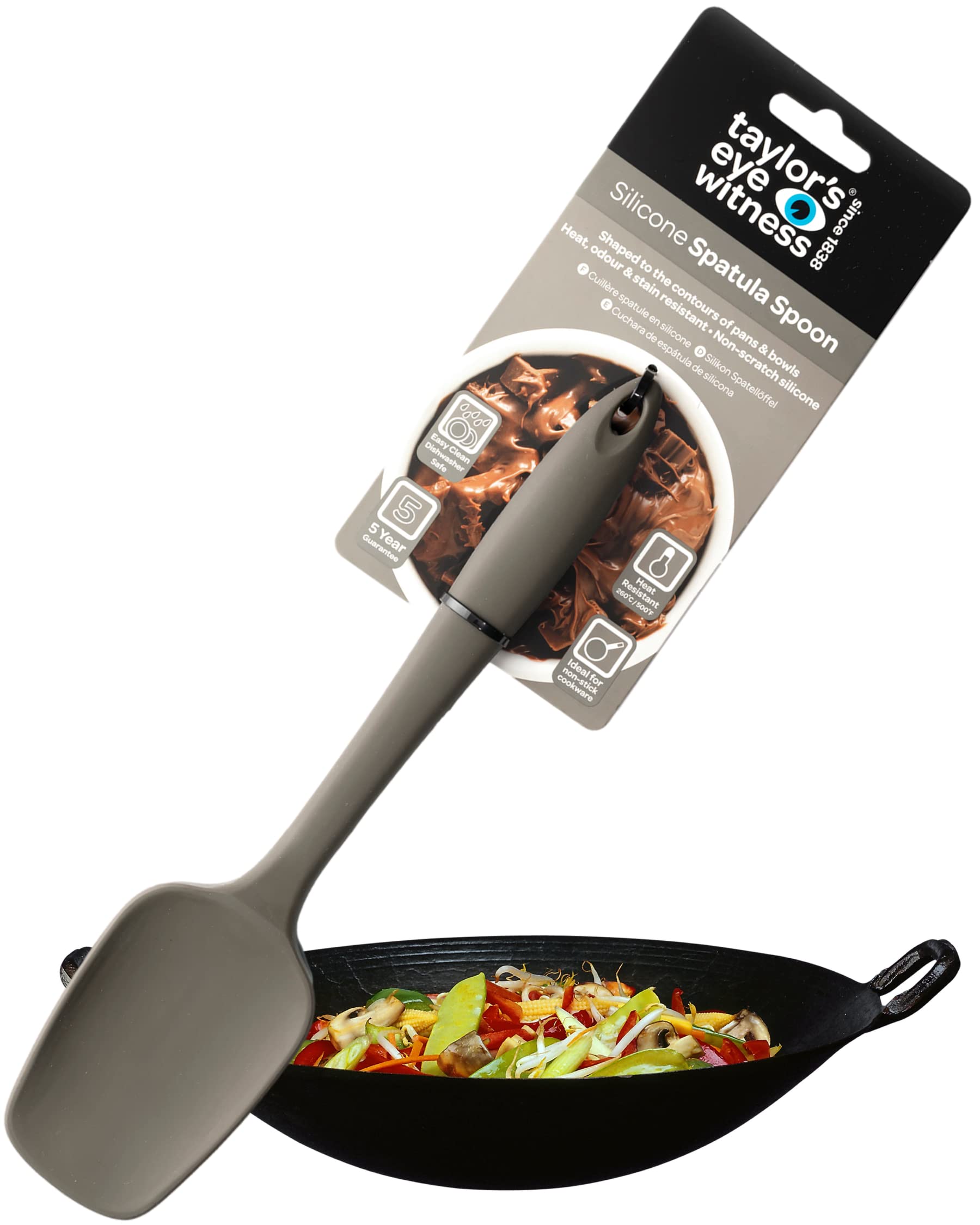 Taylors Eye Witness Large Silicone Grey Spatula Spoon - Dishwasher Safe. Perfect for Non-Stick Pans. Hygienic Alternative to Wood. Odour, Stain & Heat Resistant (260°C/500°F). 5 Year Guarantee.