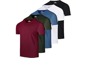 Real Essentials 5 Pack: Men's Mesh Quick Dry Short Sleeve V-Neck T-Shirt - Athletic Performance (Available in Big & Tall)