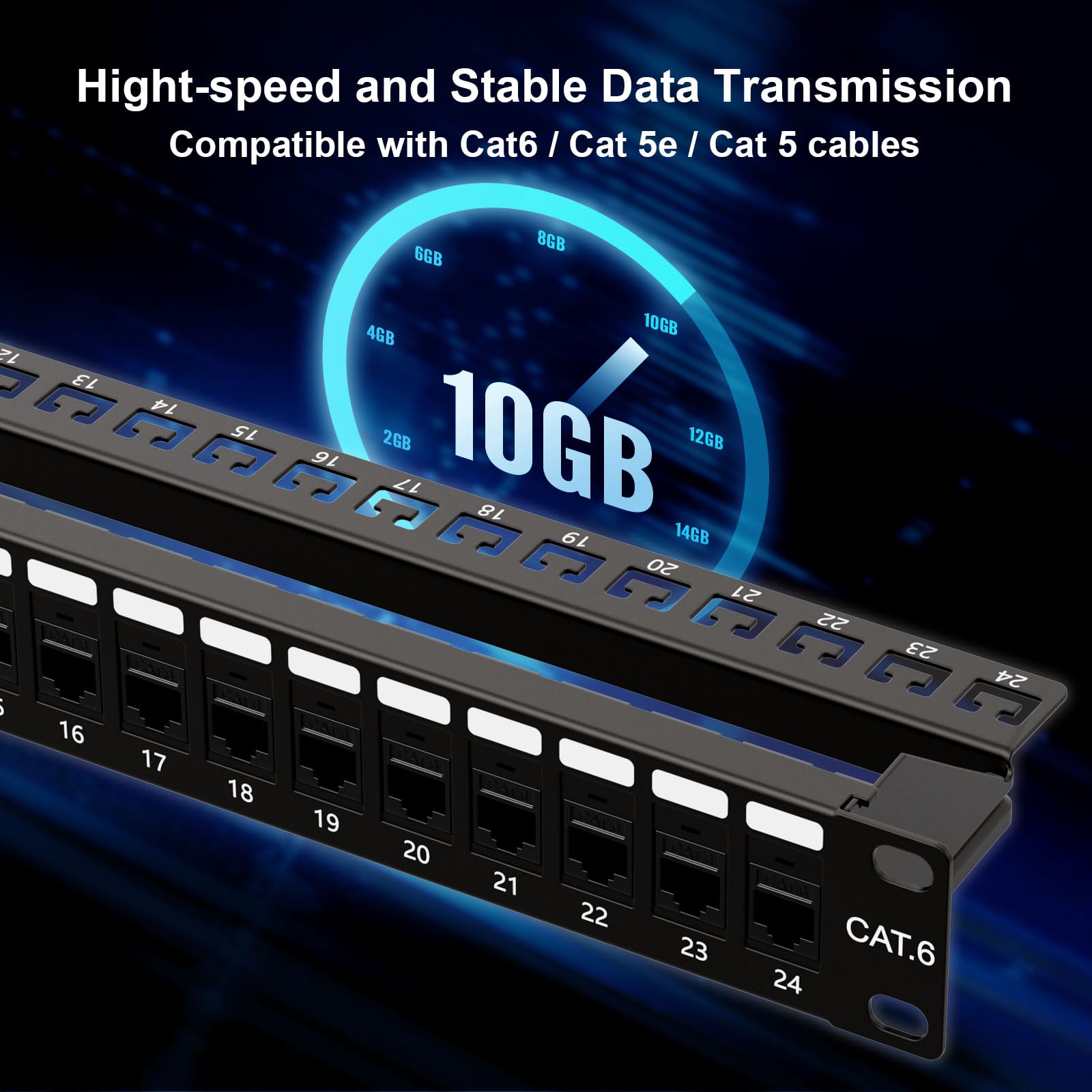 thumbnail image 2 of FGB 1U 24-Port Shielded Patch Panel - Cat7 RJ45 Keystone, 10Gbps, Rack Or Wall Mount 2 of 12