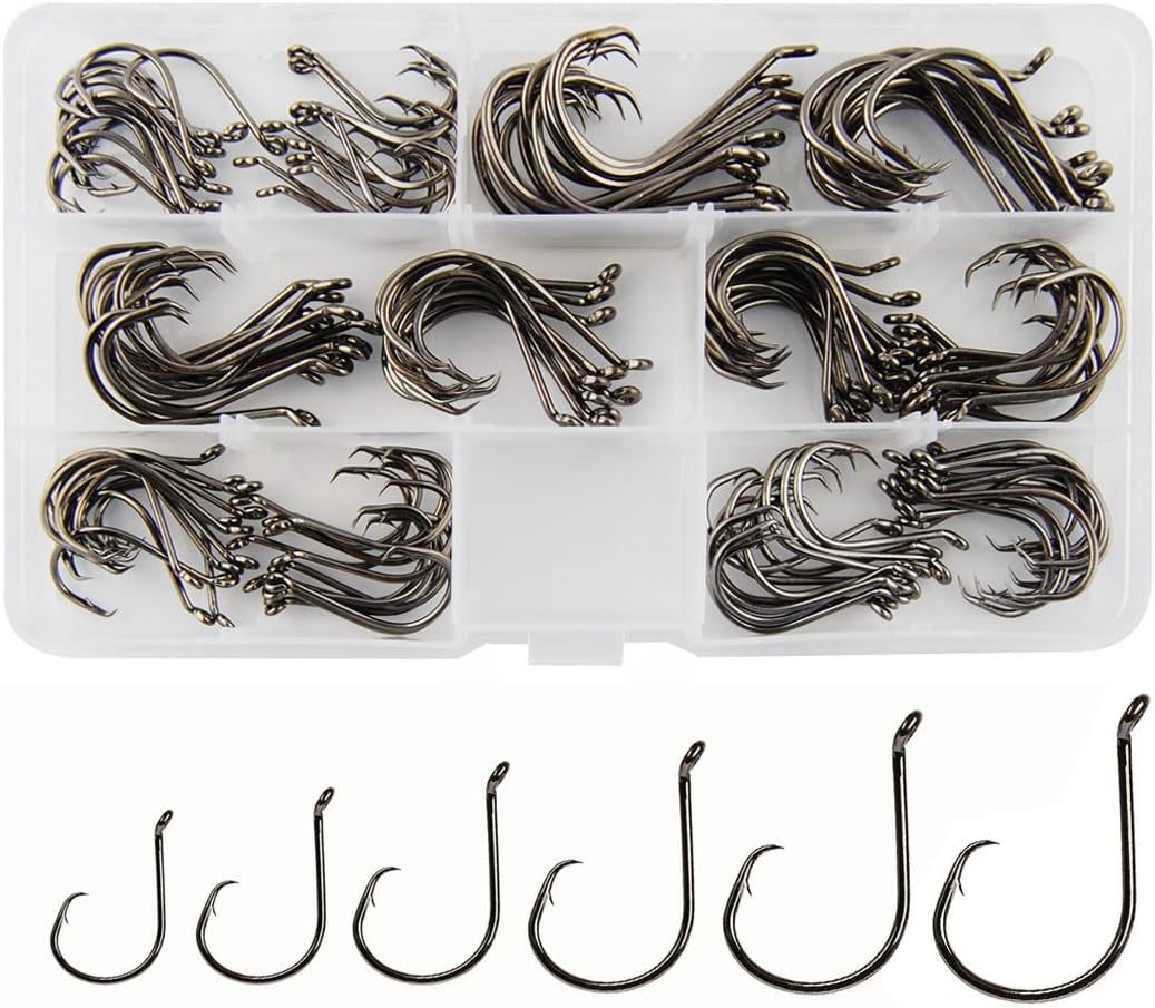 Circle Hooks Saltwater Fishing Hooks, 150PCS Fishing Circle Hooks 2X Strong Offset Octopus Catfish Fishing Hooks Assortment High Carbon Steel Bait Fishing Hooks Kit – Size #1 1/0 2/0 3/0 4/0 5/0 : Sports & Outdoors