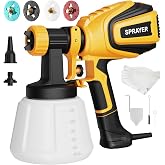 VONFORN Paint Sprayer, 700W Spray Paint Gun with 4 Nozzles &amp; 3 Patterns | with Cleaning &amp; Blowing Joints, Easy to Clean, for Furniture, Cabinets, Fence, Walls, Door, Garden Chairs etc. Yellow