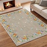 Artoid Mode Brown Bird Flower Spring Area Rug, Summer Home Decor Low-Profile Non-Slip Washable Large Rug for Living Room Bedr