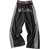 Verdusa Men's Striped Letter Print Sweatpants Drawstring Waist Straight Leg Long Pants Streetwear