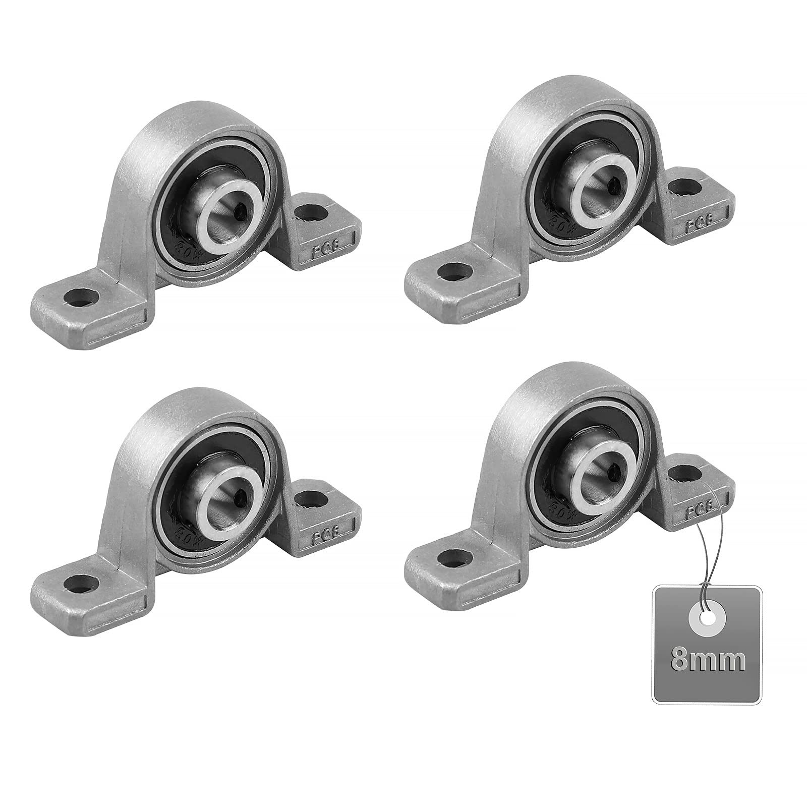 EXLECO 4 Pieces Housing Bearing, 8 mm Pillow Block Set, Bearing Block, Zinc Alloy Shaft Bearing, Flange Bearing for Axle Shaft Machine, 3D Printer (KP08)